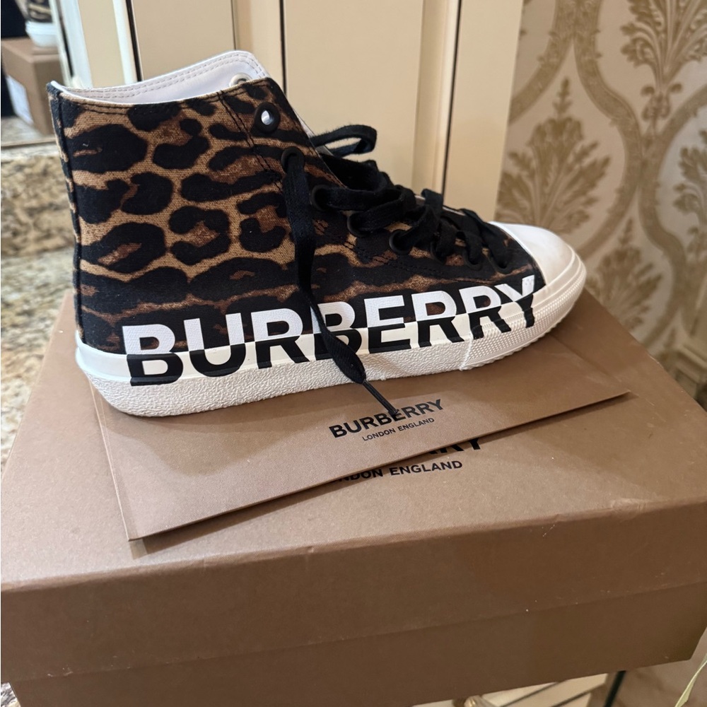 Burberry Brown and Black High-Top Sneakers